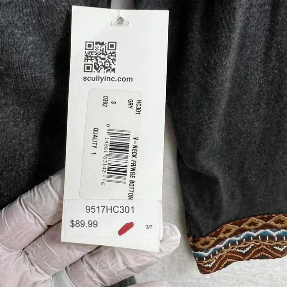 Scully NWT Women Dress S Gray Aztec Tribal Fringe Trim Sheath Long Sleeve Native - Picture 13 of 16
